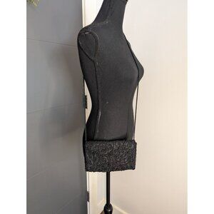 Vintage La Regale Black Beaded Evening Crossbody Clutch W/ Magnetic Snap Closure